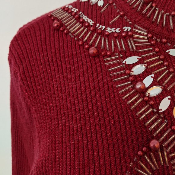 Holiday! Red Ribbed Embellished Sweater - Picture 4 of 6